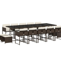 15-tlg. Garten-Essgruppe mit Kissen Braun Poly Rattan
