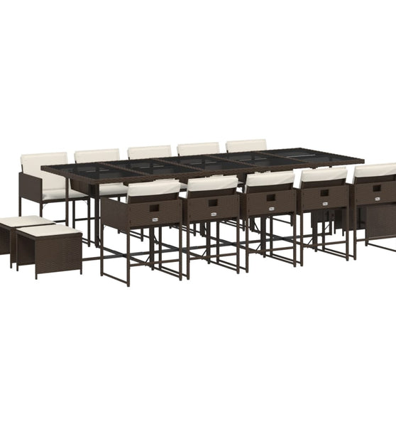 15-tlg. Garten-Essgruppe mit Kissen Braun Poly Rattan