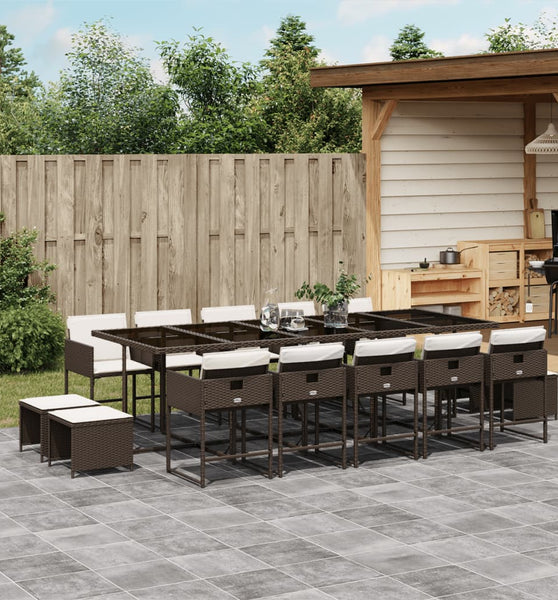 15-tlg. Garten-Essgruppe mit Kissen Braun Poly Rattan