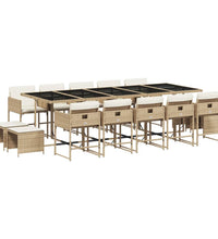 15-tlg. Garten-Essgruppe mit Kissen Beige Poly Rattan