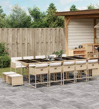 15-tlg. Garten-Essgruppe mit Kissen Beige Poly Rattan