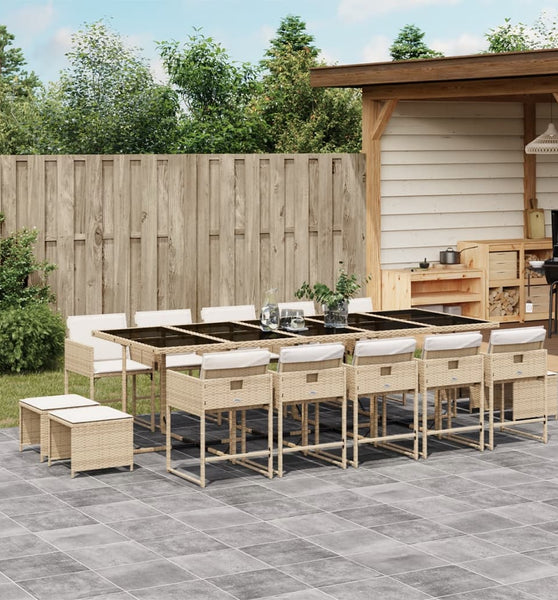 15-tlg. Garten-Essgruppe mit Kissen Beige Poly Rattan