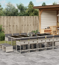 15-tlg. Garten-Essgruppe mit Kissen Hellgrau Poly Rattan