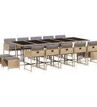 15-tlg. Garten-Essgruppe mit Kissen Beigemischung Poly Rattan