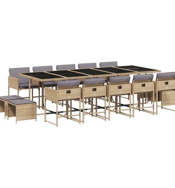 15-tlg. Garten-Essgruppe mit Kissen Beigemischung Poly Rattan