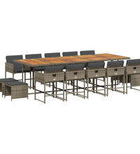 15-tlg. Garten-Essgruppe mit Kissen Grau Poly Rattan