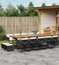 15-tlg. Garten-Essgruppe mit Kissen Schwarz Poly Rattan