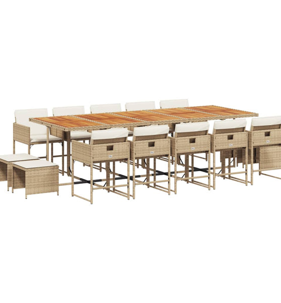 15-tlg. Garten-Essgruppe mit Kissen Beige Poly Rattan