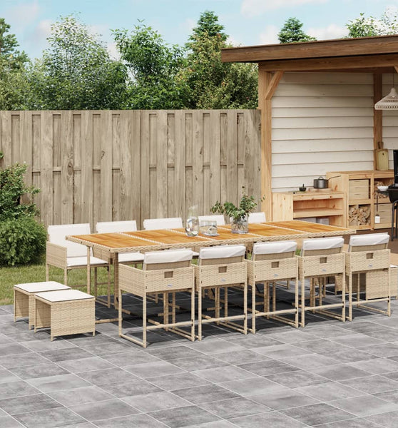 15-tlg. Garten-Essgruppe mit Kissen Beige Poly Rattan