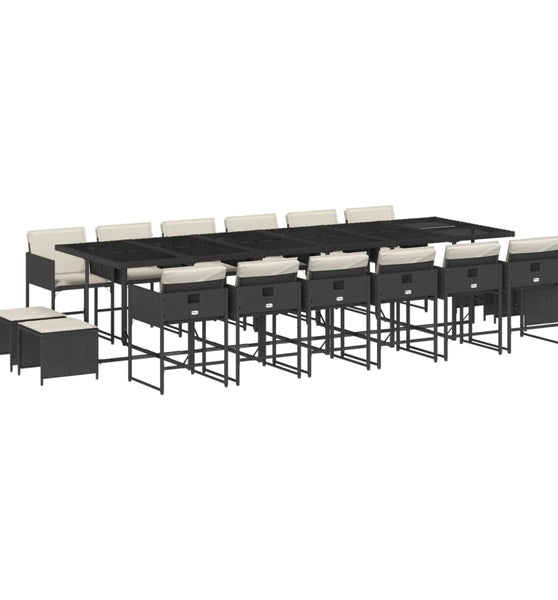 17-tlg. Garten-Essgruppe mit Kissen Schwarz Poly Rattan