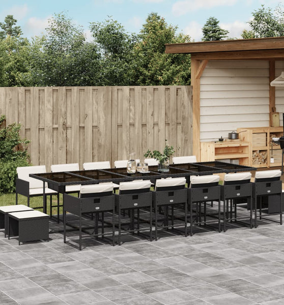 17-tlg. Garten-Essgruppe mit Kissen Schwarz Poly Rattan