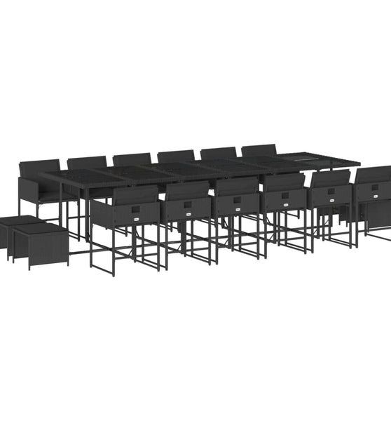 17-tlg. Garten-Essgruppe mit Kissen Schwarz Poly Rattan