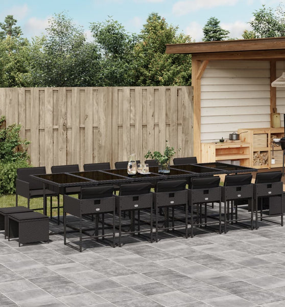 17-tlg. Garten-Essgruppe mit Kissen Schwarz Poly Rattan
