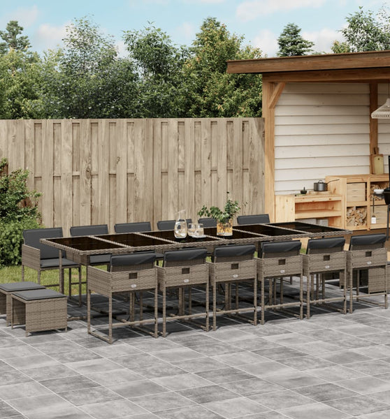 17-tlg. Garten-Essgruppe mit Kissen Grau Poly Rattan