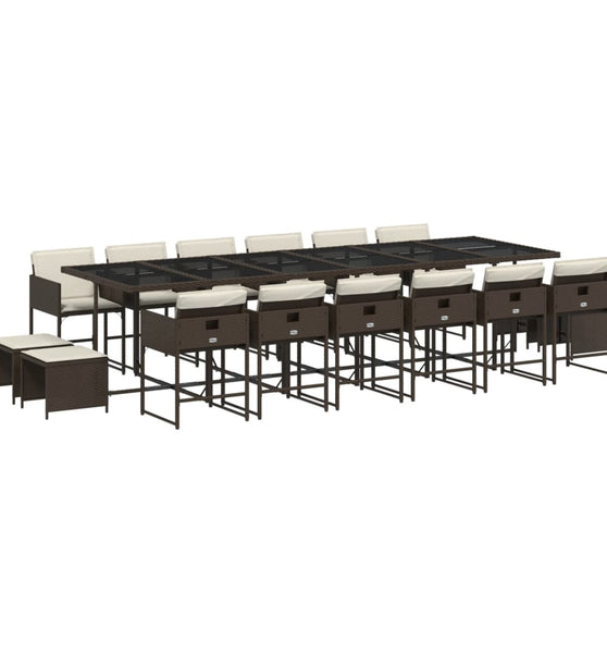 17-tlg. Garten-Essgruppe mit Kissen Braun Poly Rattan