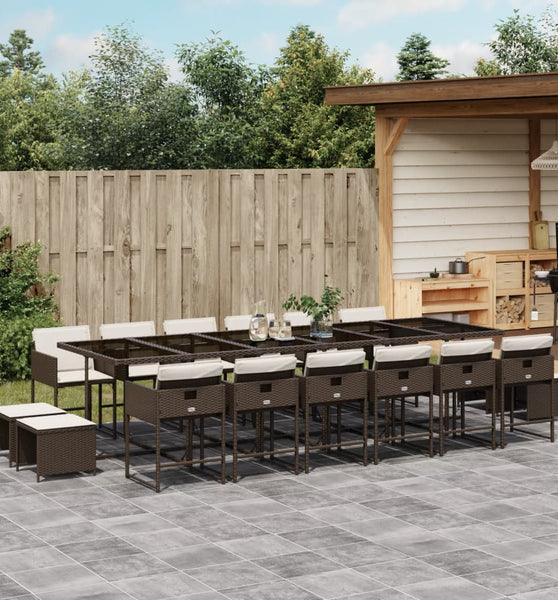 17-tlg. Garten-Essgruppe mit Kissen Braun Poly Rattan