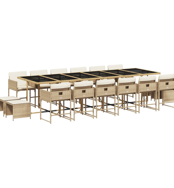 17-tlg. Garten-Essgruppe mit Kissen Beige Poly Rattan