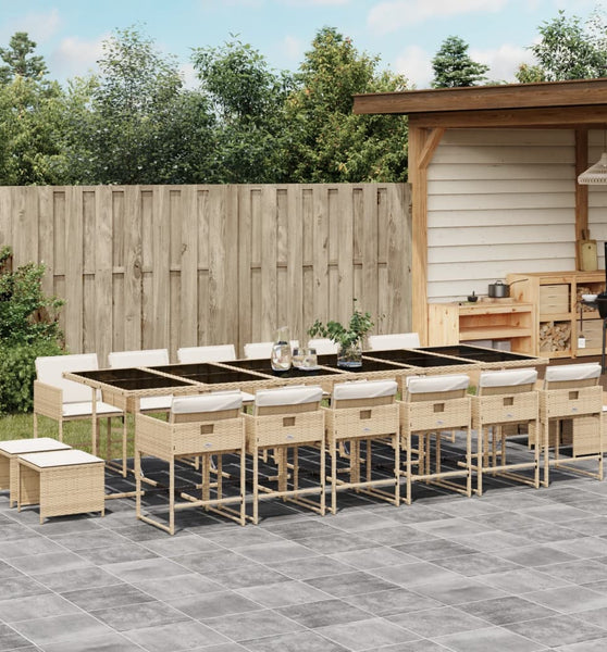 17-tlg. Garten-Essgruppe mit Kissen Beige Poly Rattan