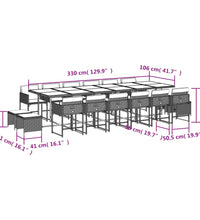 17-tlg. Garten-Essgruppe mit Kissen Hellgrau Poly Rattan