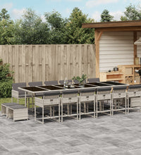 17-tlg. Garten-Essgruppe mit Kissen Hellgrau Poly Rattan