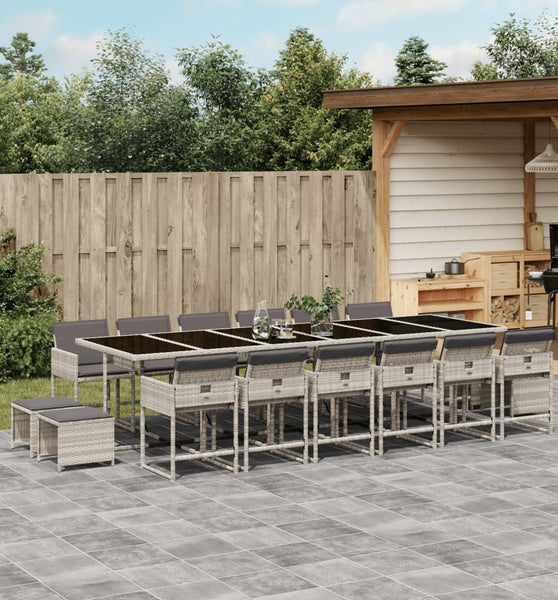 17-tlg. Garten-Essgruppe mit Kissen Hellgrau Poly Rattan
