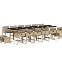 17-tlg. Garten-Essgruppe mit Kissen Beigemischung Poly Rattan