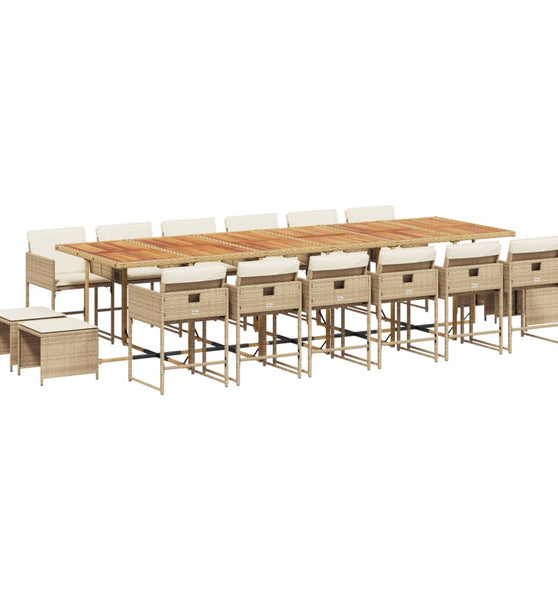 17-tlg. Garten-Essgruppe mit Kissen Beige Poly Rattan