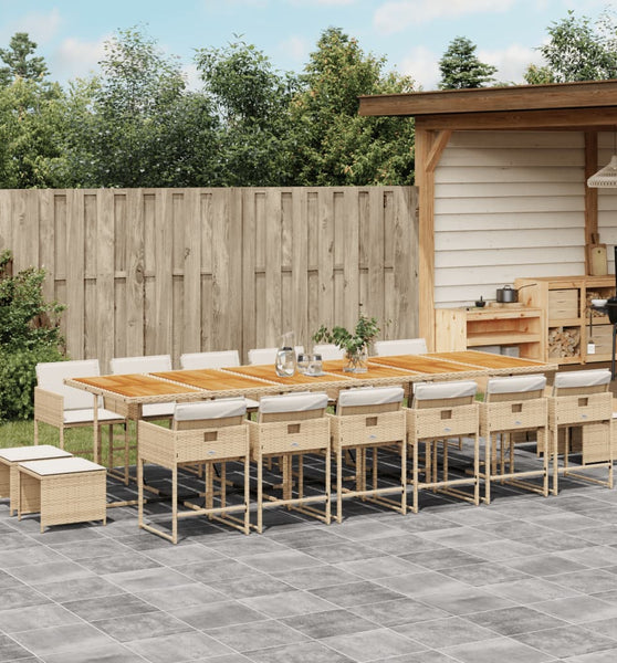 17-tlg. Garten-Essgruppe mit Kissen Beige Poly Rattan