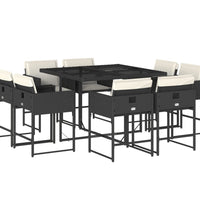 9-tlg. Garten-Essgruppe mit Kissen Schwarz Poly Rattan