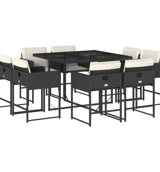 9-tlg. Garten-Essgruppe mit Kissen Schwarz Poly Rattan