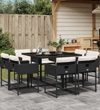 9-tlg. Garten-Essgruppe mit Kissen Schwarz Poly Rattan
