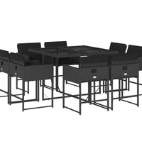 9-tlg. Garten-Essgruppe mit Kissen Schwarz Poly Rattan
