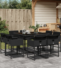 9-tlg. Garten-Essgruppe mit Kissen Schwarz Poly Rattan