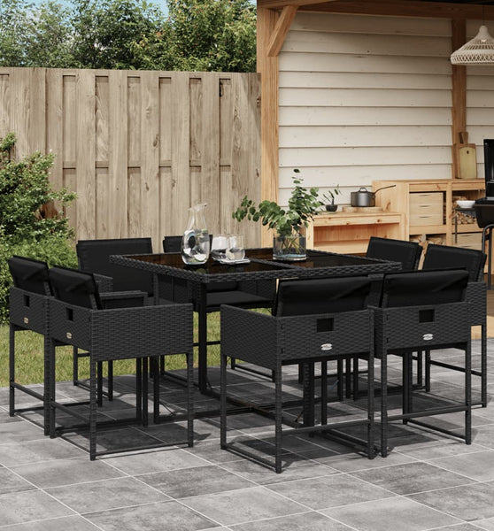 9-tlg. Garten-Essgruppe mit Kissen Schwarz Poly Rattan
