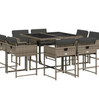 9-tlg. Garten-Essgruppe mit Kissen Grau Poly Rattan