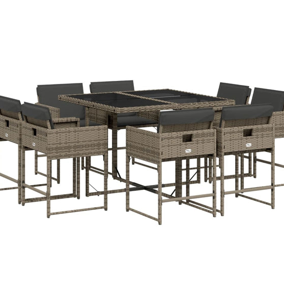 9-tlg. Garten-Essgruppe mit Kissen Grau Poly Rattan