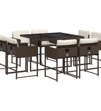 9-tlg. Garten-Essgruppe mit Kissen Braun Poly Rattan