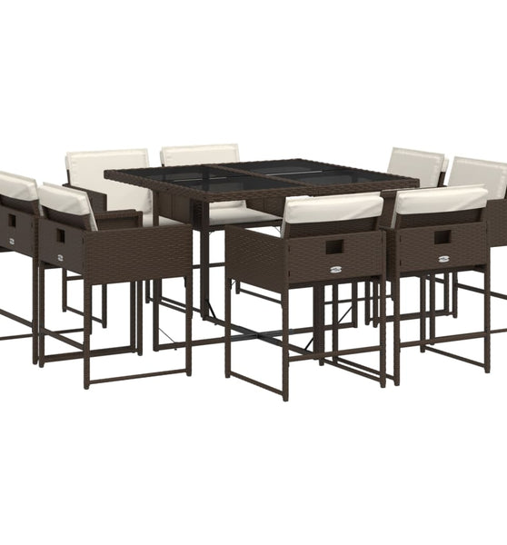 9-tlg. Garten-Essgruppe mit Kissen Braun Poly Rattan