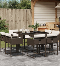 9-tlg. Garten-Essgruppe mit Kissen Braun Poly Rattan