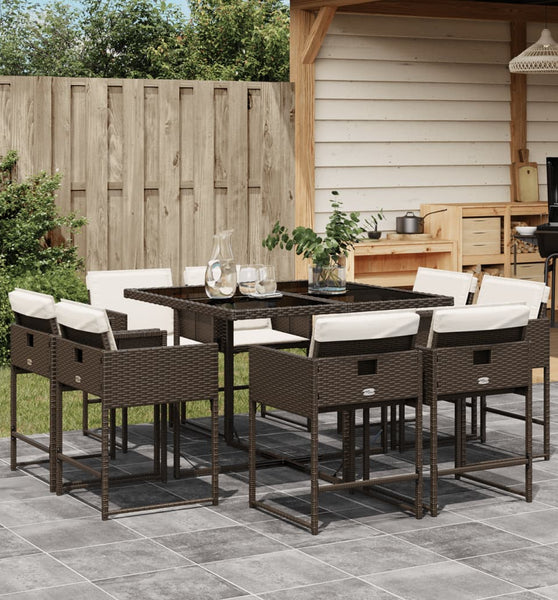 9-tlg. Garten-Essgruppe mit Kissen Braun Poly Rattan