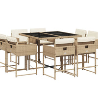 9-tlg. Garten-Essgruppe mit Kissen Beige Poly Rattan