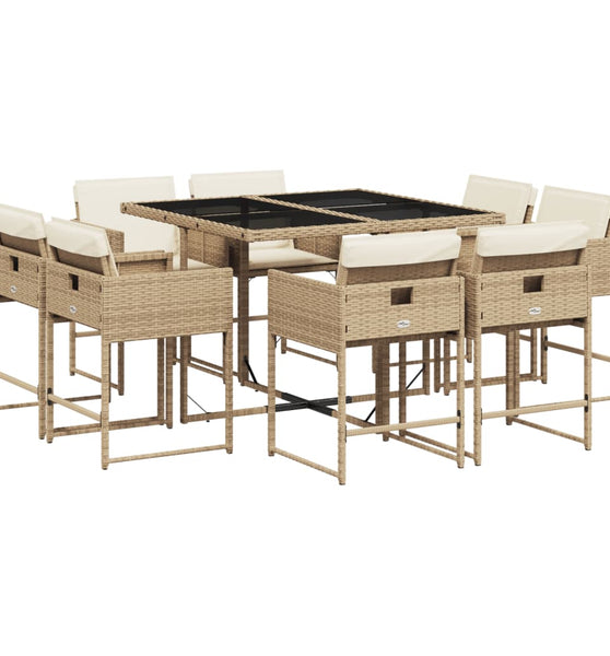 9-tlg. Garten-Essgruppe mit Kissen Beige Poly Rattan