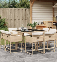 9-tlg. Garten-Essgruppe mit Kissen Beige Poly Rattan