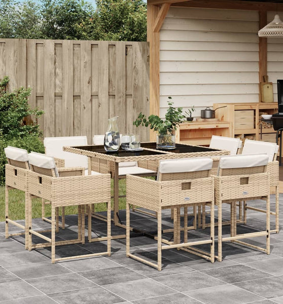 9-tlg. Garten-Essgruppe mit Kissen Beige Poly Rattan