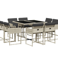 9-tlg. Garten-Essgruppe mit Kissen Hellgrau Poly Rattan
