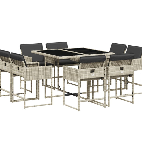 9-tlg. Garten-Essgruppe mit Kissen Hellgrau Poly Rattan