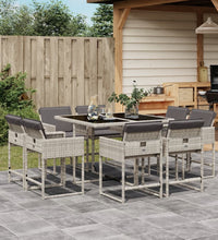 9-tlg. Garten-Essgruppe mit Kissen Hellgrau Poly Rattan