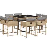 9-tlg. Garten-Essgruppe mit Kissen Beigemischung Poly Rattan
