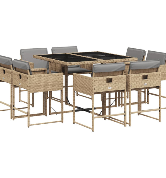 9-tlg. Garten-Essgruppe mit Kissen Beigemischung Poly Rattan