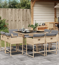 9-tlg. Garten-Essgruppe mit Kissen Beigemischung Poly Rattan